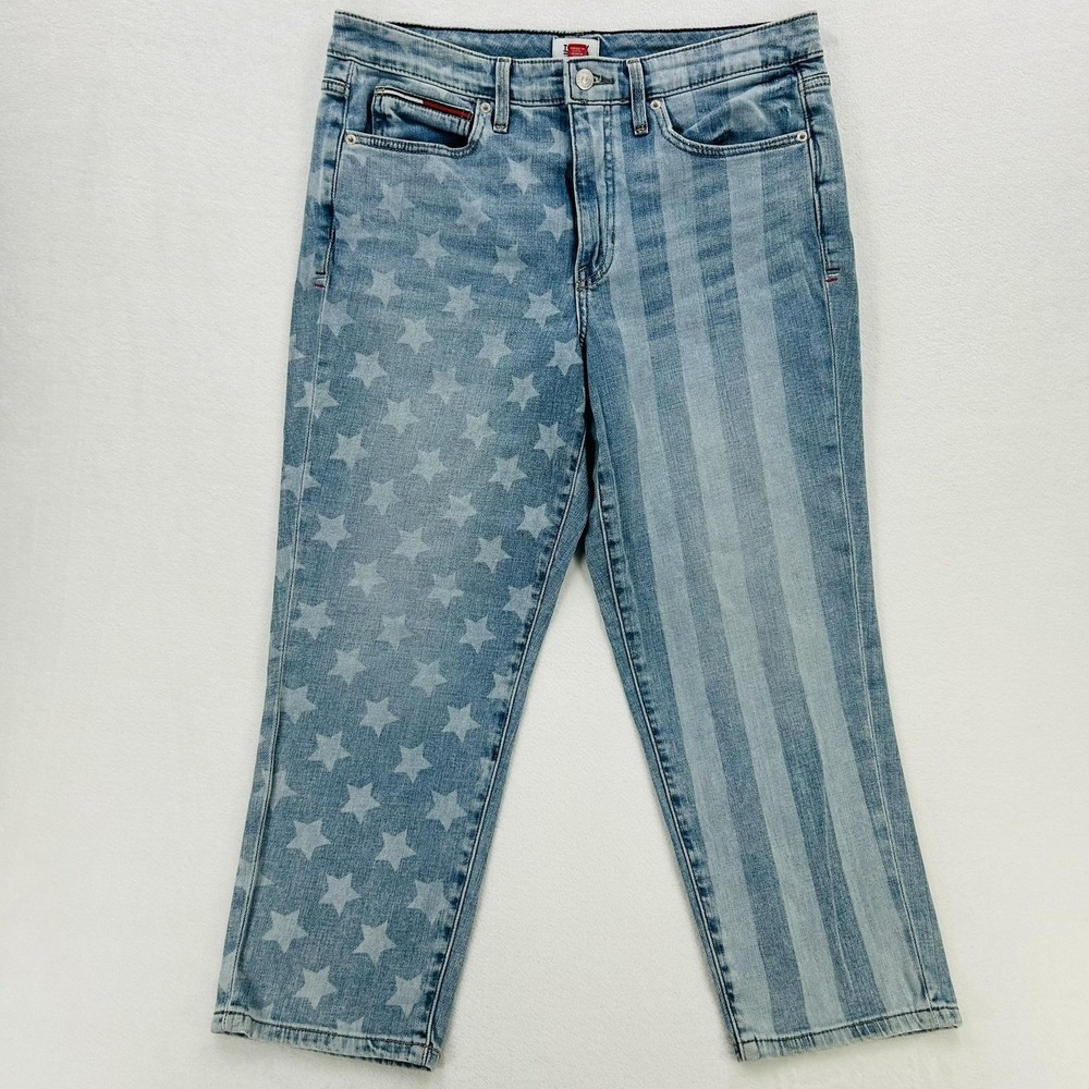 Tommy Jeans Jeans Womens 10 W30 Light Wash 90s Crop Stars Stripes Flag Denim